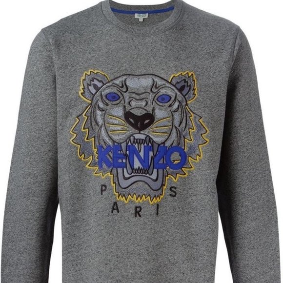 Kenzo light grey crewneck Tiger embroidered pullover sweater men’s XS - Picture 16 of 16